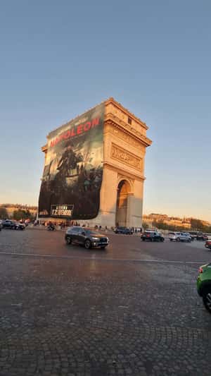 Napoleon Poster Unfurls on Monument in a fake-out-of-home ad of Sony Pictures