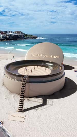 Foundation Compact Becomes Beach Trampoline in a fake-out-of-home ad of nude by nature