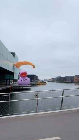 Giant Pink Duck Floats Across Copenhagen Harbor in a fake-out-of-home ad of NYX