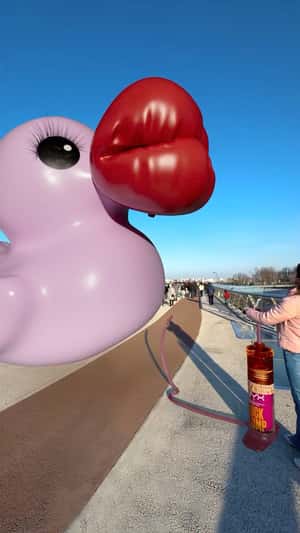 Giant Pink Duck Inflated at Kyiv Waterfront in a fake-out-of-home ad by NYX