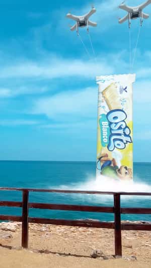 Drones Deliver Giant Bar that Explodes in a fake-out-of-home ad of La Universal