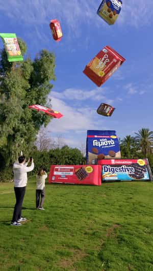 Massive Snacks Fly Over City in a fake-out-of-home ad of Papadopoulos