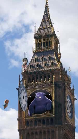 Purple Monster Waves from Big Ben in a fake-out-of-home ad of Paramount
