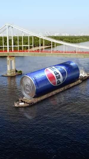 Massive Can Floats Down Dnipro River in a fake-out-of-home ad of Pepsi