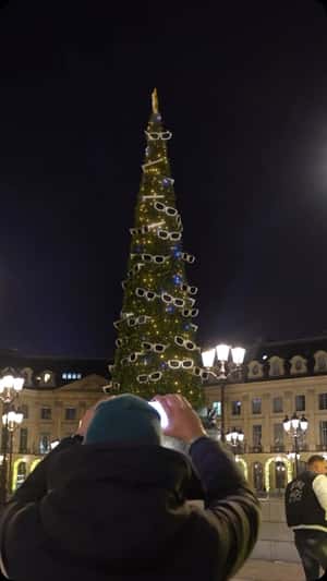 Christmas Tree with White Glasses in a fake-out-of-home ad of Michel Polnareff