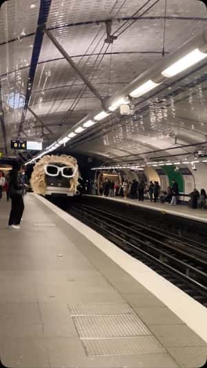 Subway Train with Curls and Glasses in a fake-out-of-home ad of Michel Polnareff