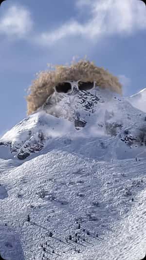 Mountain with Curls and Glasses in a fake-out-of-home ad of Michel Polnareff