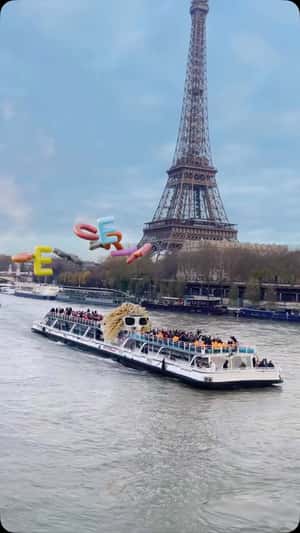 Huge Concert Boat on Seine in a fake-out-of-home ad of Michel Polnareff
