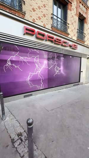 Storefront Lightning Display in a fake-out-of-home ad of Porsche