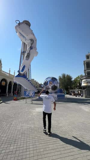 Giant Robotic Football Leg and Glove in Dubai in a fake-out-of-home ad of Real Madrid World