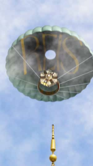 Parachute Lands on Galata Tower with Giant Ring in a fake-out-of-home ad of Reis