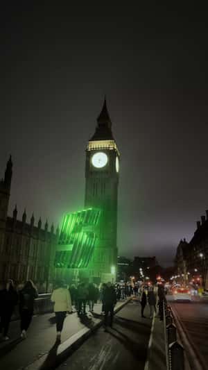 Giant Green Number 5 Lights Up Big Ben in a fake-out-of-home ad of Renault