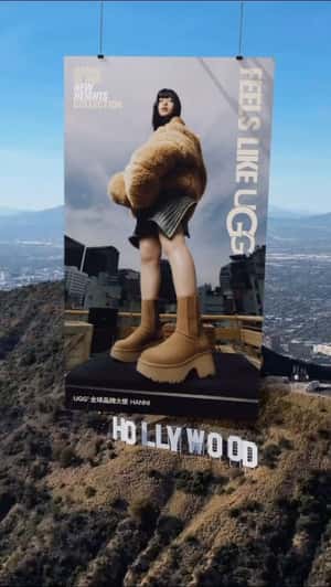 Poster Reveals Boots at Hollywood Sign in fake-out-of-home ad of UGG