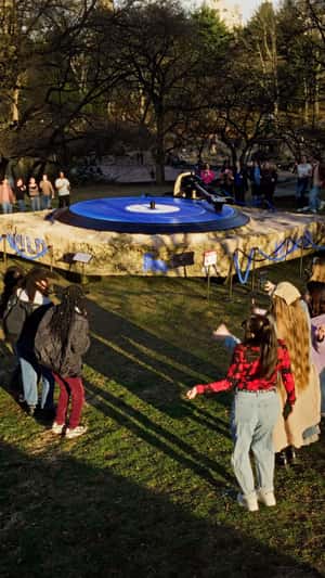 Massive Vinyl Record in Central Park in a fake-out-of-home ad of Russ