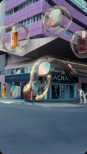 Beauty Products in Crystal Spheres in a fake-out-of-home ad of Sachane