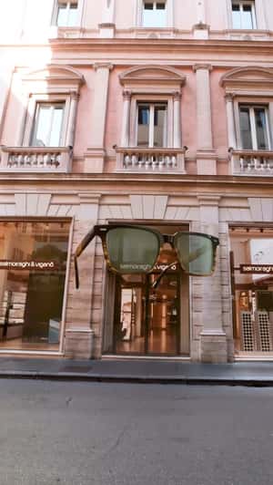 Giant Oliver Peoples Frame in a fake-out-of-home ad of Salmoiraghi & Viganò 