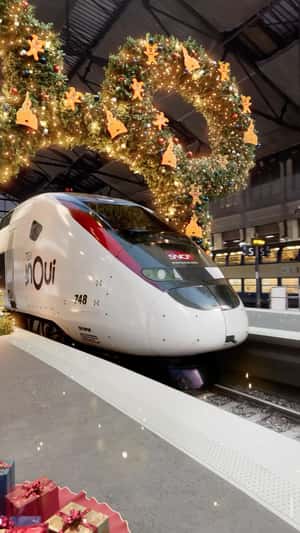 Disney Christmas Train Station in Marne-la-Vallée in a fake-out-of-home ad of TGV