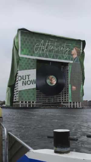 Giant Vinyl Record at Eye Film Museum in a fake-out-of-home ad of Snelle