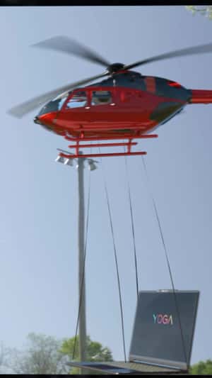 Helicopter Carrying Laptop in fake-out-of-home ad of Lenovo