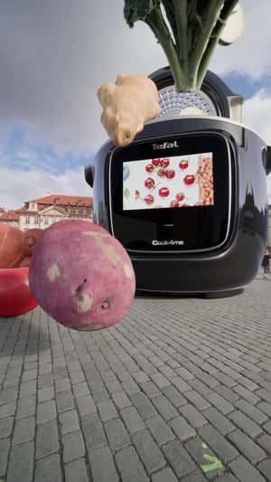 Giant Vegetables Go in Giant Pressure Cooker in a fake-out-of-home ad of Tefal