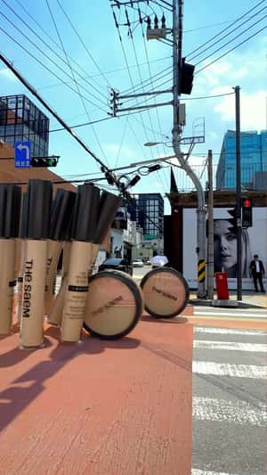 Giant Cosmetics Bowling in Intersection in a fake-out-of-home ad of THE SAEM