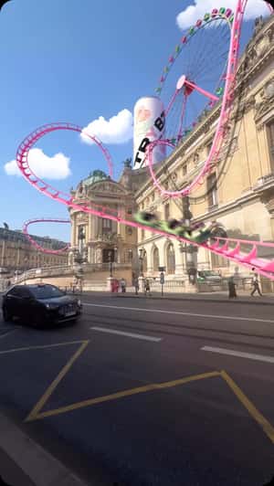 Rollercoaster Surrounds Paris Opera House in a fake-out-of-home ad of Trybz