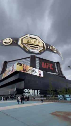 Giant Championship Belt Over Co-op Live in a fake-out-of-home ad of UFC