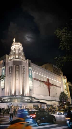Demon Emerges From Cinema Façade in a fake-out-of-home ad of Universal Pictures