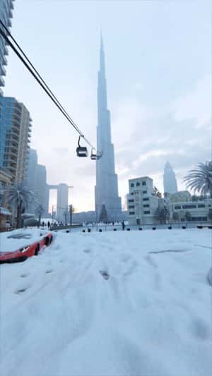 Cityscape Covered in Snow in a fake-out-of-home ad of Visit Dubai