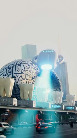 Giant Teeth Whitening Laser in a fake-out-of-home ad of Zieda's Clinic