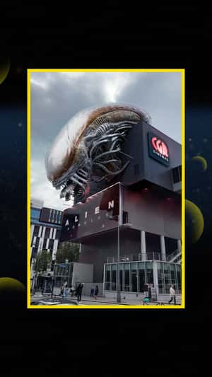 Alien Romulus Giant Head in Cinema Roof in a fake-out-of-home ad of Disney