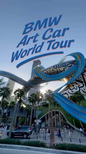 Art Car Race Track Around Museum Of The Future in a fake-out-of-home ad of BMW