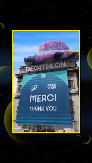 Giant Bucket Hat on Arc de Triomphe in a fake-out-of-home ad of Decathlon