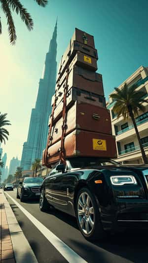 Giant Suitcases Drive Into Hotel in a fake-out-of-home ad of Iranian Club Dubai