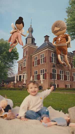 Dolls Fly Around Dutch Manor in a fake-out-of-home ad of Jollein