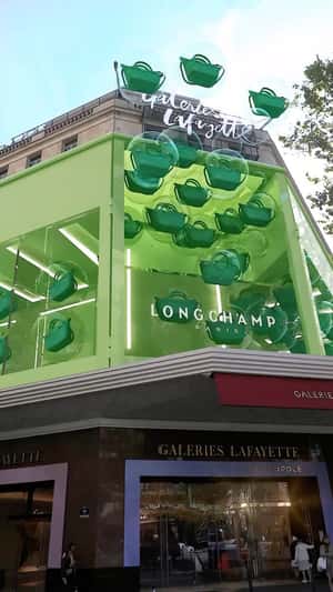 Longchamp Bags Floats Outside Mall in fake-out-of-home ad of Galeries Lafayette