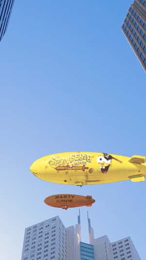 Giant Blimps in San Francisco in a fake-out-of-home ad of The Spongebob Movie 