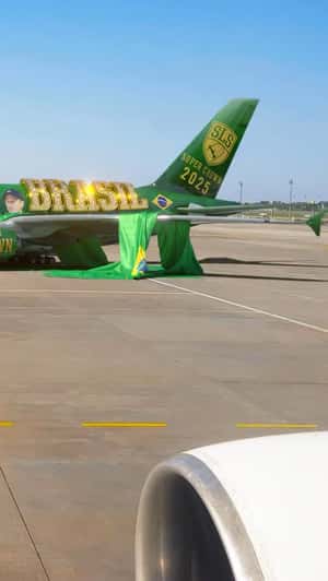 "Super Crown" Airplane Wrap on Tarmac in a fake-out-of-home ad of Street League Skateboarding