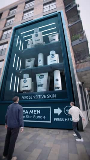 Giant Vending Machine Collapse in a fake-out-of-home ad of Nivea Men