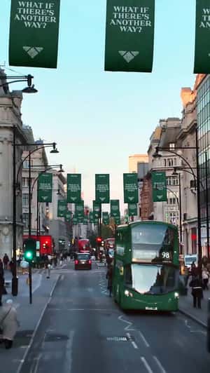 Brand Banners Hanging in London in a fake-out-of-home ad of Prada Beauty