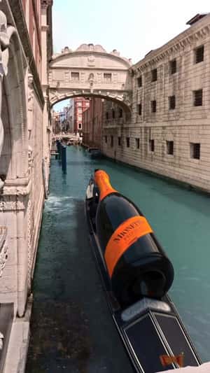 Wine Travels by Gondola in a fake-out-of-home ad of Mionetto Prosecco