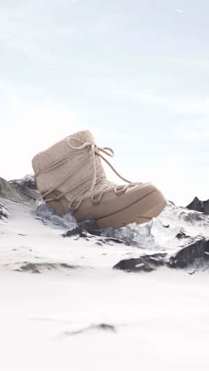 Giant Beige Snow Boot in fake-out-of-home ad of Pull&Bear