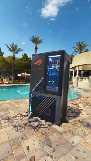 PC Tower Dispenses Soda Cans in a fake-out-of-home ad of Republic of Gamers