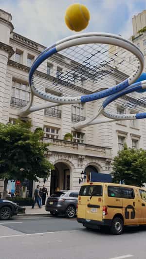 Tennis Rackets Fixed on Building in a fake-out-of-home ad of Ralph Lauren