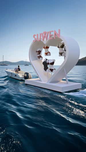 Heart Display Filled with Lingeries in a fake-out-of-home-ad of Suwen Lingerie