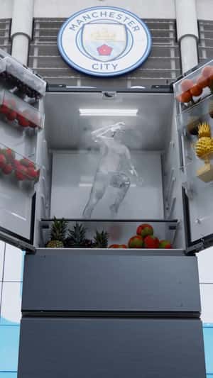 Fridge Unveiled at Stadium in a fake-out-of-home ad of Midea
