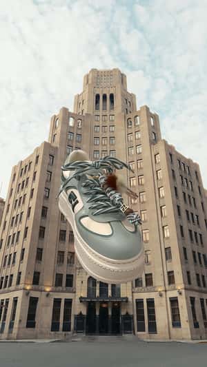Sneakers Soar Above the City in a fake-out-of-home ad of Fendi