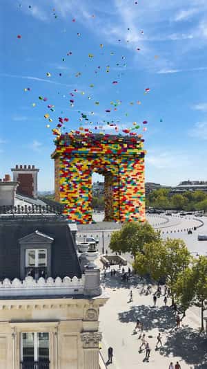 Bricks Cover Arc de Triomphe in a fake-out-of-home-ad of LEGO