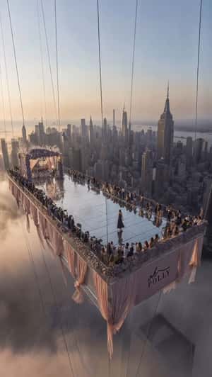 Fashion Runway in the Sky in a fake-out-of-home ad of Oh Polly