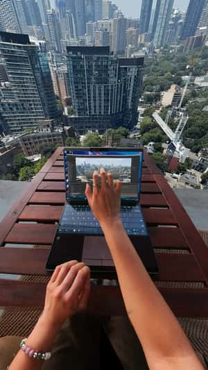 Live Editing with Laptop in fake-out-of-home ad of Lenovo